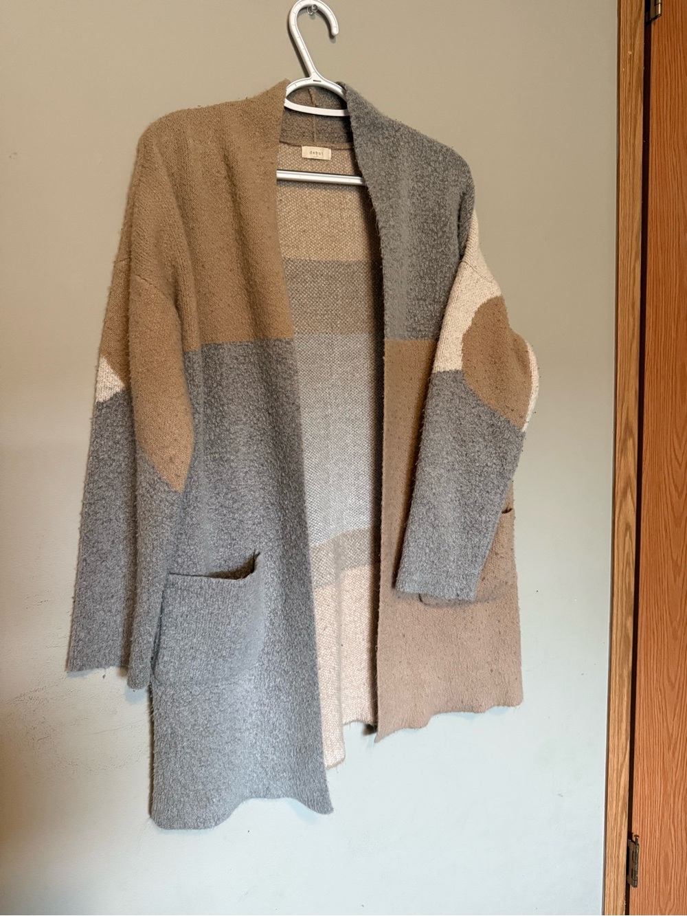debut Neutral Colorblock Open-Front Cardigan - Gray & Tan & Cream